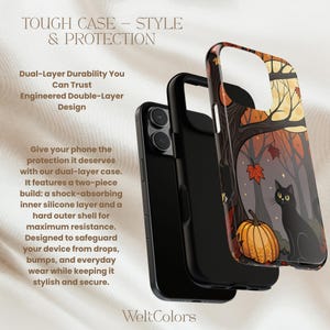 Black Cat Autumn Phone Case – Fall Forest Pumpkin Design for iPhone, Samsung & Pixel – Spooky Cute Halloween Aesthetic