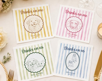 Custom Cocktail Napkins with Pets, Dog Cat Wedding Napkins, Personalized Napkins