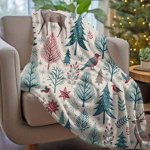 Scandinavian Christmas Blanket | Folk Art Winter Throw | Nordic Reindeer Couch Blanket | Cozy Holiday Decor | Nature Inspired Hygge