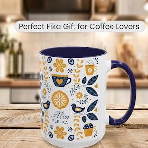 Personalized Scandinavian Coffee Mug – Cozy Nordic Design, Gift Inspired by Fika Ritual, Folk Art Aesthetic, Perfect Gift for Coffee Lovers