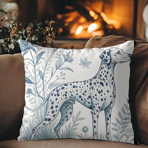 Dalmatian Cushion Cover | Blue and White Chinoiserie Cushion Cover | Toile Vintage dog | Elegant Decoration for Pet Lovers