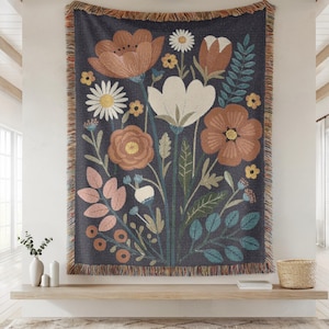 Scandinavian Woven Blanket – Nordic Folk Art Floral Throw – Cozy Cotton Sofa or Wall Decor – Perfect Hygge-Inspired Gift