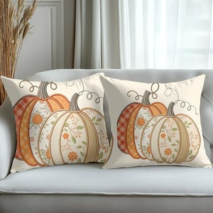Patchwork Pumpkin Pillow Cover – Boho Fall Throw Pillow, Cozy Autumn Farmhouse Decor, Thanksgiving Cushion for Couch or Entryway