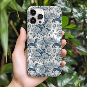 Chinoiserie Toile Dachshund Phone Case | Timeless Elegance in Blue & White | Perfect Gift for Dog Moms Who Love Vintage Style