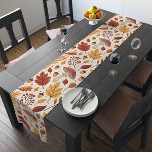Camino de mesa otoñal con hojas de otoño escandinavas, decoración de comedor otoñal, acento hogareño hygge, regalo de Hausarming