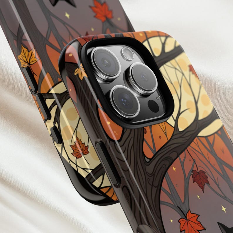 Black Cat Autumn Phone Case – Fall Forest Pumpkin Design for iPhone, Samsung & Pixel – Spooky Cute Halloween Aesthetic