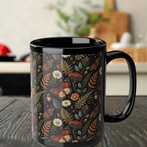 Dark Cottagecore Mug • Monarch Butterfly Coffee Cup • Autumn Botanical Aesthetic • Cozy Fall Gift for Nature & Fairycore Lovers