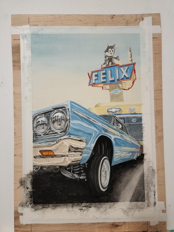 Felix Chevrolet. Where the Lowrider Culture Began. Watercolor 