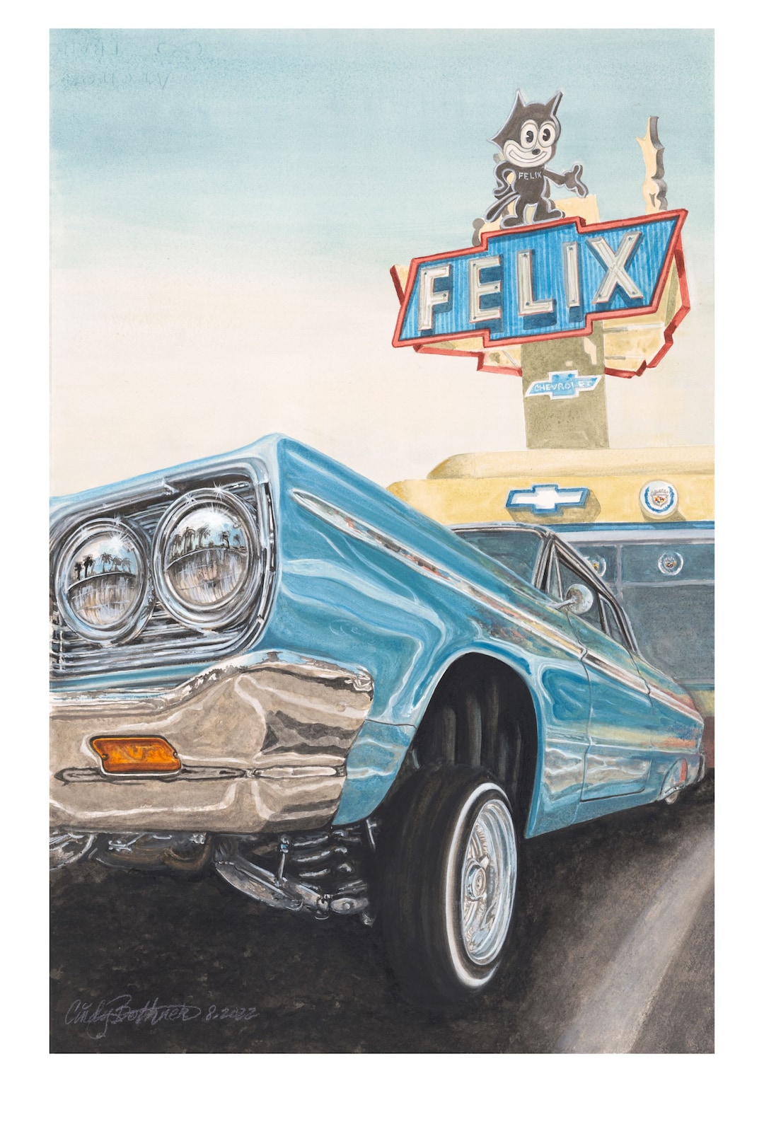 Felix Chevrolet. Where the Lowrider Culture Began. Watercolor 
