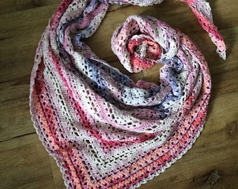 Crochet shawl pattern, Reading in the Garden, top down triangle shawl, cotton DK yarn