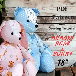 Modello di orsetto dei ricordi, coniglietto di peluche, modello di cucito per orsetto dei ricordi, orsacchiotto di peluche, modello di orsetto di peluche, animale di peluche, coniglio dei ricordi
