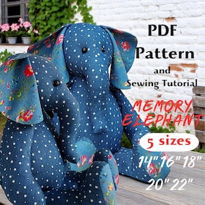 Memory Elephant 5 sizes, Stuffed Animal Pattern, Stuffed Elephant, Elephant Pattern, Sewing for Babies, Elephant Pattern Sewing, DIY Toy&#39;s