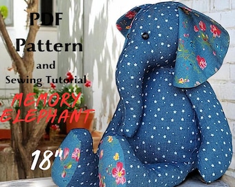 Memory Elephant Pattern 18": DIY Stuffed Animal Sewing (PDF Pattern)