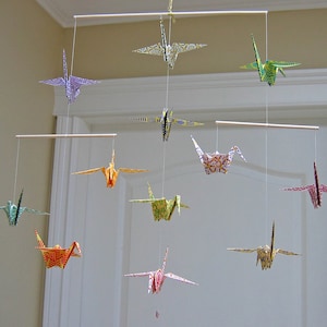 Origami Crane Mobile Colourful Chiyogami Print Papers Home Decor image 3