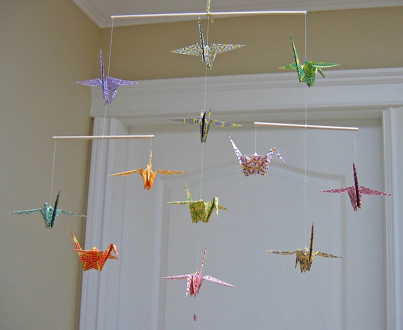 Origami Crane Mobile Colourful Chiyogami Print Papers Home Decor image 3