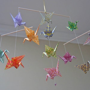 Origami Crane Mobile Colourful Chiyogami Print Papers Home Decor image 2