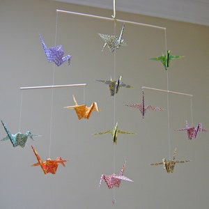 Origami Crane Mobile Colourful Chiyogami Print Papers Home Decor image 5