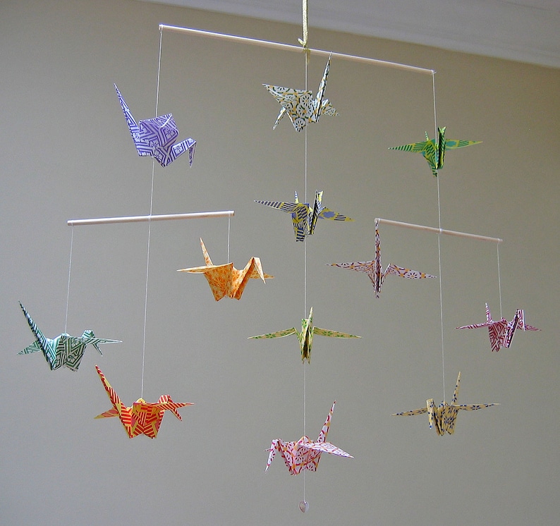 Origami Crane Mobile Colourful Chiyogami Print Papers Home Decor image 5