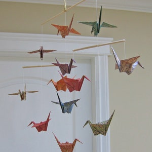 Origami Crane Mobile - Chiyogami Print Kraft Papers - Home Decor