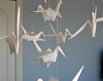 Origami Mobile - Large White Paper Cranes - Home Decor