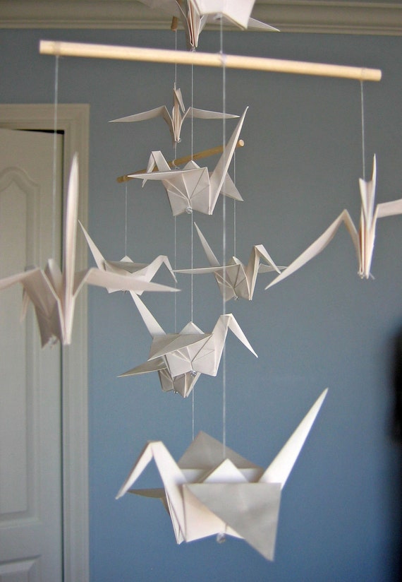 Origami Mobile Large White Paper Cranes Home Decor 