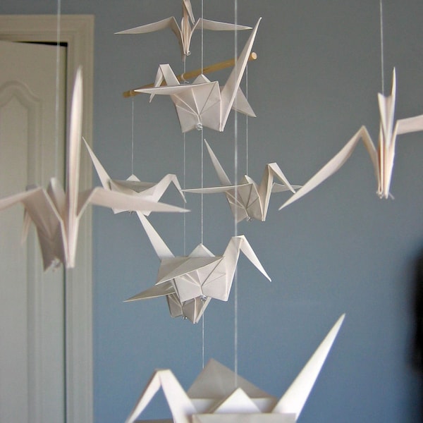 Origami Mobile - Large White Paper Cranes - Home Decor