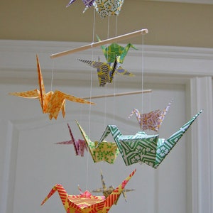 Origami Crane Mobile Colourful Chiyogami Print Papers Home Decor image 1