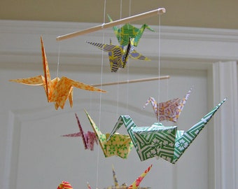 Origami Crane Mobile - Colourful Chiyogami Print Papers - Home Decor