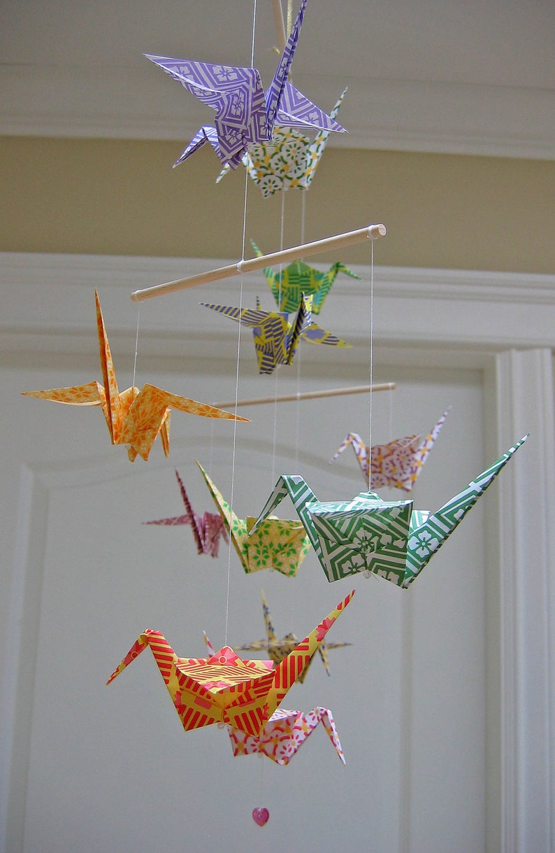 Origami Crane Mobile Colourful Chiyogami Print Papers Home Decor image 1