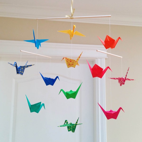 Origami Crane Mobile - Colourful Prints and Solid Papers - Nursery Mobile, Baby Mobile