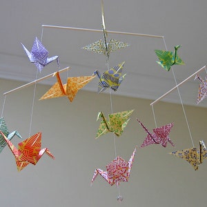 Origami Crane Mobile Colourful Chiyogami Print Papers Home Decor image 4