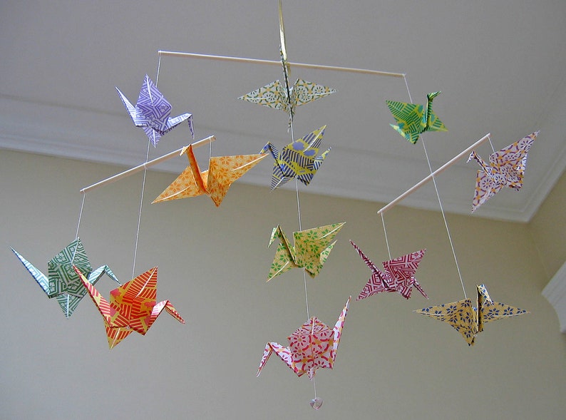 Origami Crane Mobile Colourful Chiyogami Print Papers Home Decor image 4