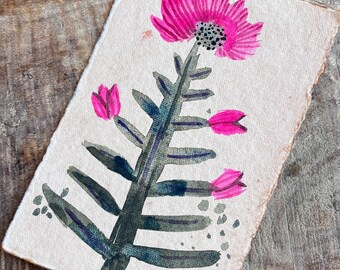 Original Watercolor Painting Pink Cactus Flower on Handmade Paper