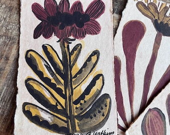 Original Watercolor Painting Beautiful Earthy Colors Abstract Flower on Handmade Paper