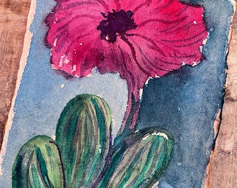 Original Watercolor Painting Abstract Flower on Handmade Paper