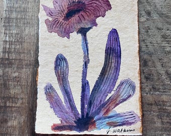 Original Watercolor Painting Abstract Flower on Handmade Paper in Gorgeous Purple and Blues