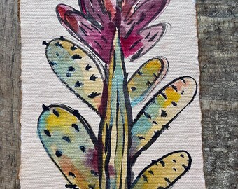 Original Watercolor Painting Beautiful Earthy Colors Abstract Flower on Handmade Paper