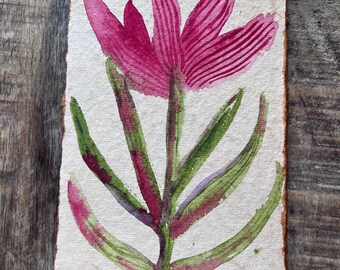 Original Watercolor Painting Abstract Flower on Handmade Paper Pinks and Beautiful Greens