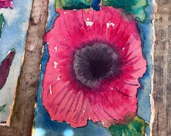 Original Watercolor Painting Abstract Flower on Handmade Paper