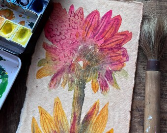 Original Watercolor Painting Pink Cactus Flower on Handmade Paper