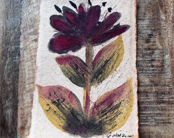 Original Watercolor Painting Beautiful Earthy Colors Abstract Flower on Handmade Paper