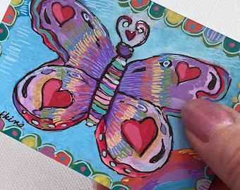 Rainbow Butterfly ACEO, Original Watercolor Miniature Art (2.5x3.5)