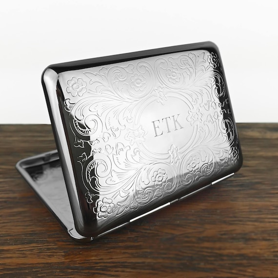 Silver Metal Cigarette Case W/ Engraved Design