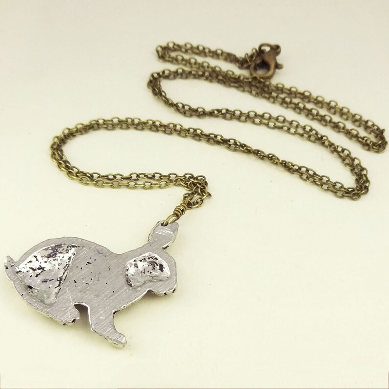 Rabbit Necklace. Antiqued Pewter and Antiqued Bronze Chain Etsy