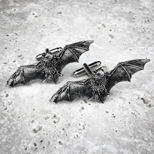 Bats Cufflinks. Antiqued Pewter Bat Cufflinks