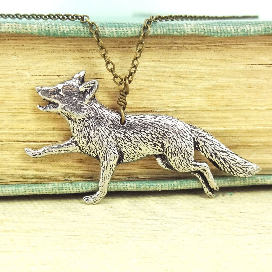 Fox Necklace. Antiqued Pewter and Antiqued Bronze Chain Etsy