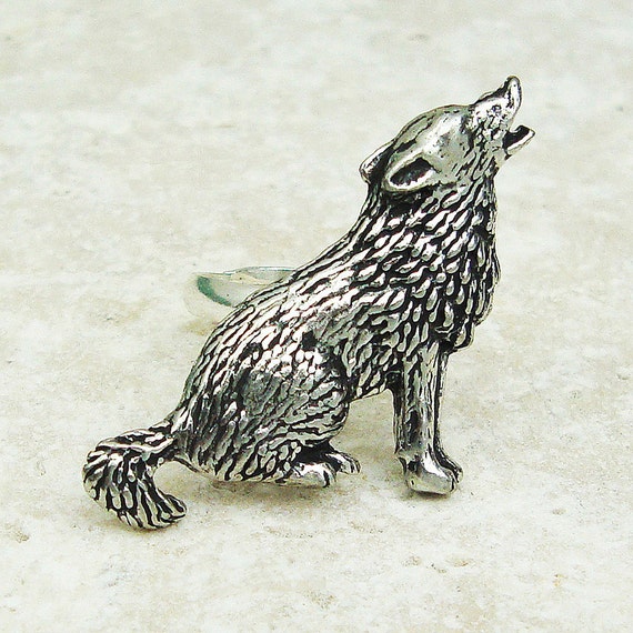 Wolf Ring. Antiqued Pewter Silver Plated Ring Etsy