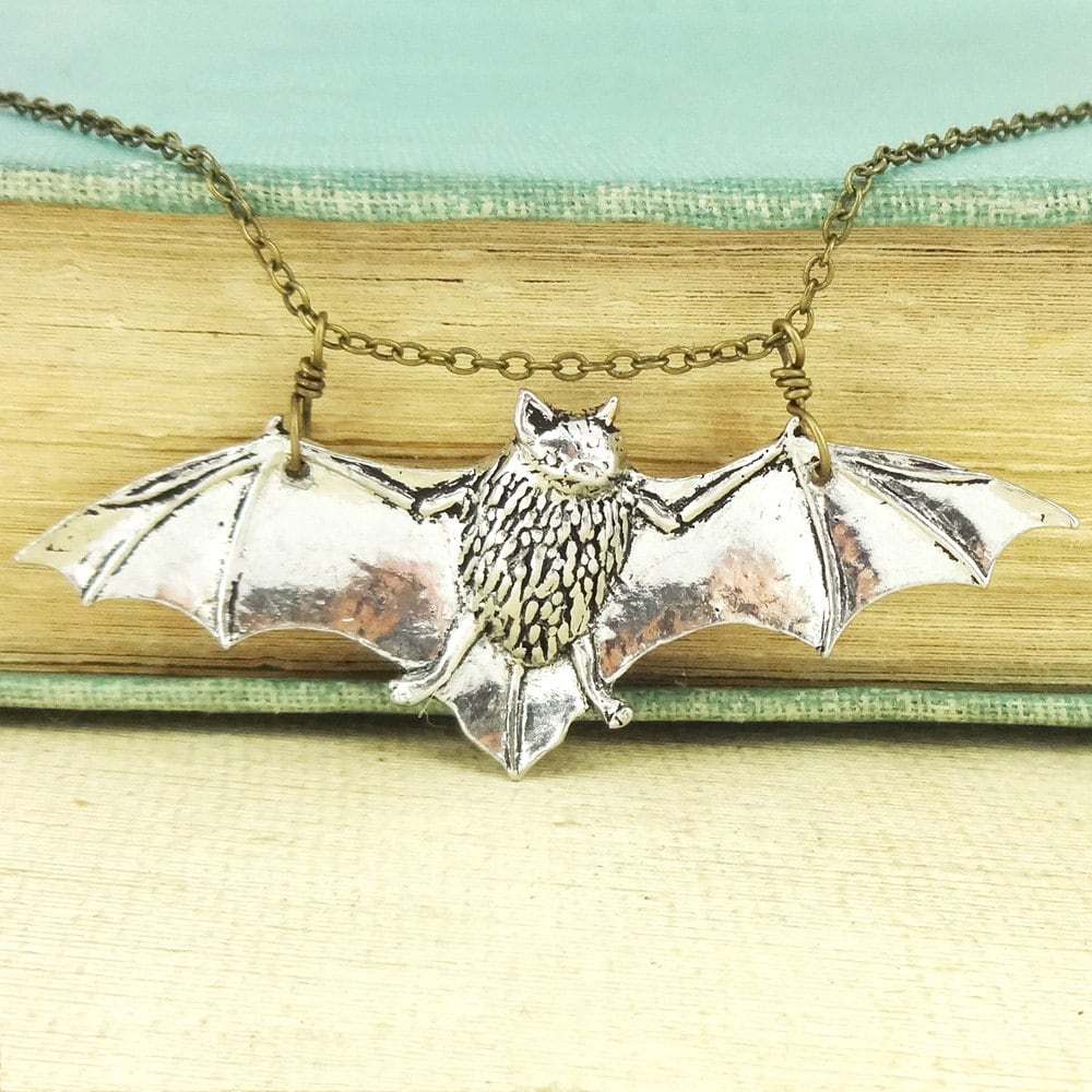Bat Necklace. Antiqued Pewterand Antiqued Bronze chain Etsy