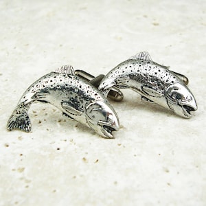 Trout Cufflinks. Antiqued Pewter and Silver Fish Cufflinks