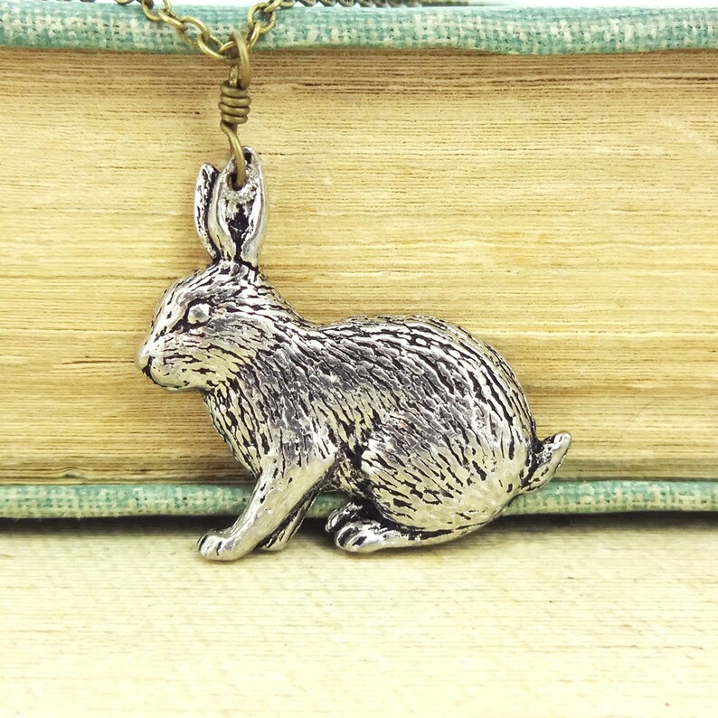 Rabbit Necklace. Antiqued Pewter and Antiqued Bronze Chain Etsy
